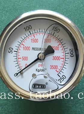 FTB压力针不锈钢外壳60MM埋入无盖外牙PT1/4压力表250KG3500PSI