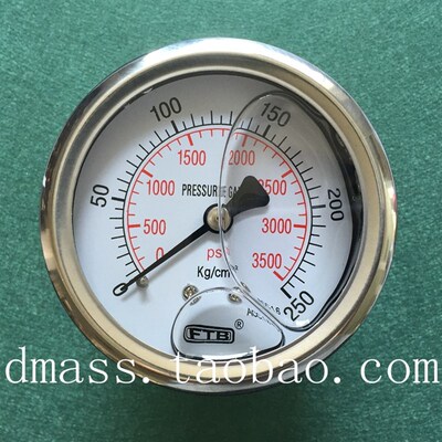 FTB压力针不锈钢外壳60MM埋入无盖外牙PT1/4压力表250KG3500PSI
