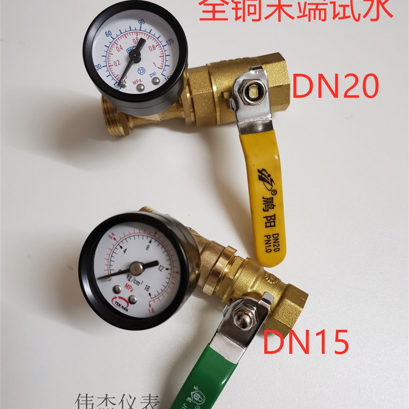 全铜末端试水装置DN15 20喷淋系统消火栓试压球阀带压力表测压4分
