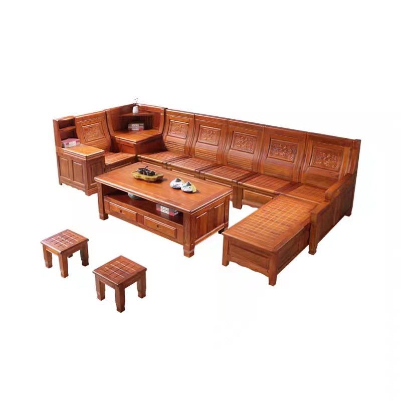 香樟木沙发实木转角贵妃沙发客厅办公室茶几组合冬夏两用储物沙发