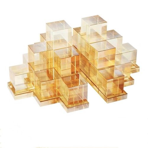 现代简约琥珀色积木水晶玻璃书靠书架书柜书房摆件书挡创意装饰艺
