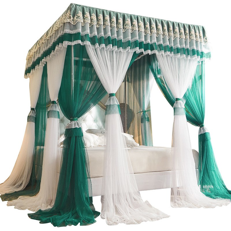 2024新款双层纱公主蚊帐三开门家用落地式宫廷方顶纹帐加密加厚