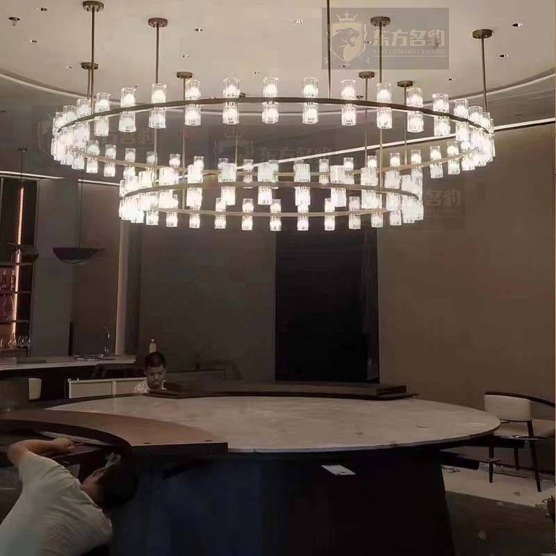 经典环形水晶吊灯后现代酒店包厢饭店餐饮包间轻奢中山灯具定制