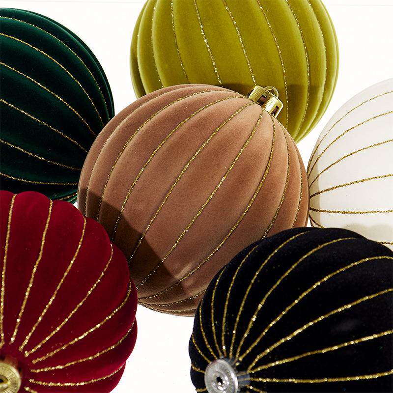 跨境圣诞装饰品圣诞树装饰12/15/20cm植绒金线圣诞球桶装球挂件