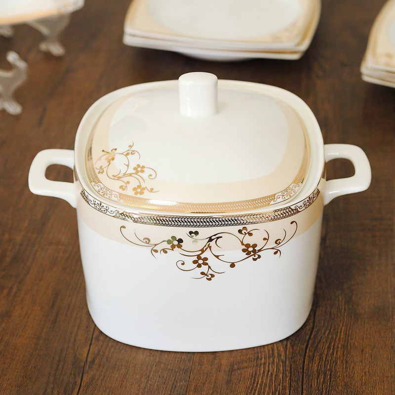 骨瓷餐具碗碟盘套装碗筷盘子碗套装碗具唯有暗香来60头