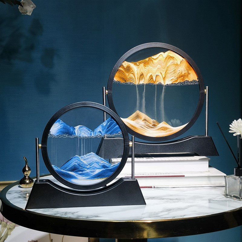 圆形3D玻璃流沙画翻转轻奢家居沙漏礼品创意沙画工艺品桌面摆件