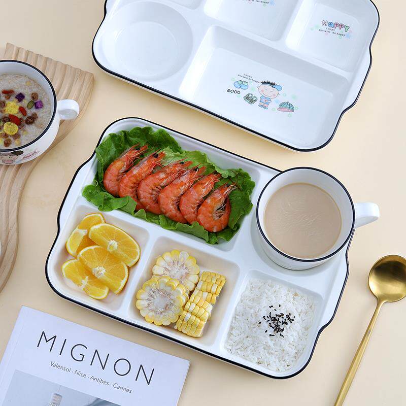 陶瓷长方形减脂分格盘加深一人食饭堂带餐盘快餐盘创意儿童早餐盘