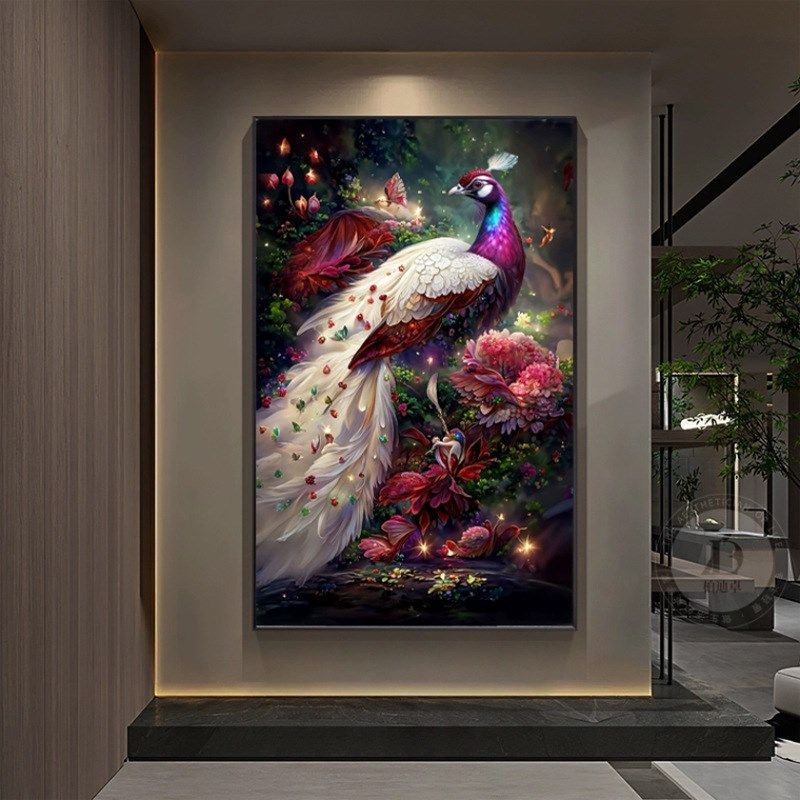 富贵吉祥牡丹孔雀图粘贴钻十字绣新款玄关客厅卧室风景钻石画