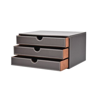 欧式商务皮革桌面文件柜收纳资料柜三层皮质桌面办公室整理组织者