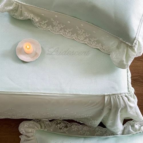 蕾丝数码印花韩式少女清新春夏凉席三件套冰丝席高档凉感可机洗