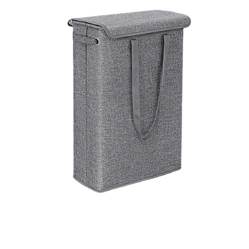 卧室新款方形带盖双层窄条手细高手提脏衣篓可移动置整物篮收纳