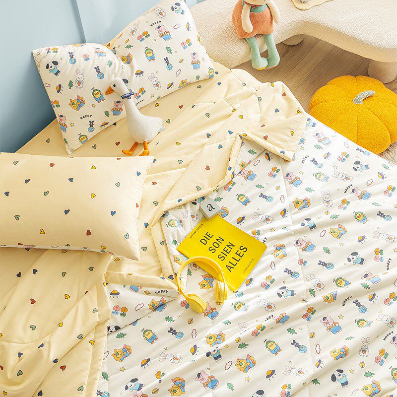 全棉夏被b100纯棉夏凉被四件套薄被芯儿童卡通夏天可机洗空调被A