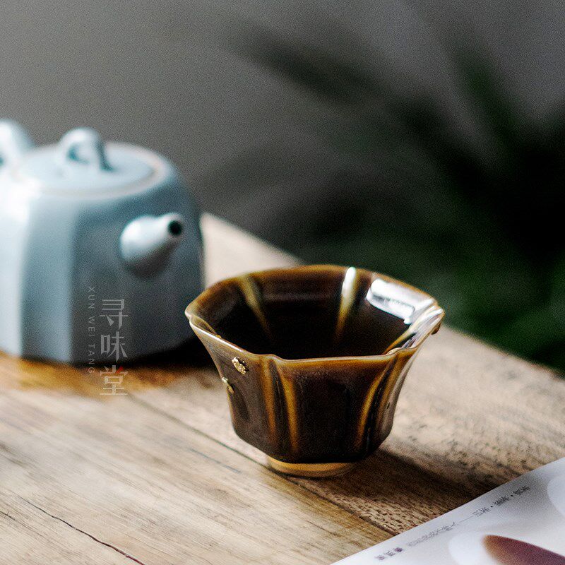 高档名瓷天目锔钉盏李辉熠手工B锔瓷兔毫釉单杯品茗杯茶杯主人杯