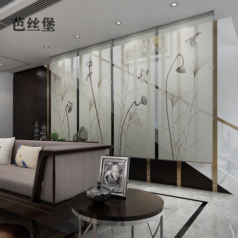 卷帘窗帘升降悬挂帘子软隔断x屏风帘子拉帘客厅卧室新中式餐厅茶