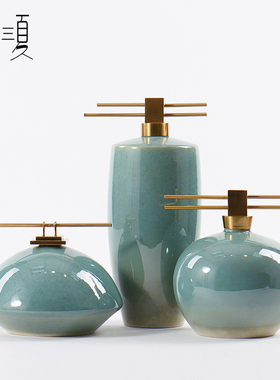 新中式陶瓷罐摆件玄关客厅博古架酒店样板房客栈T茶室书柜软装饰