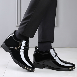 春秋男士增高鞋男10CM商务内增高皮鞋尖头亮M皮10厘米特高男鞋长