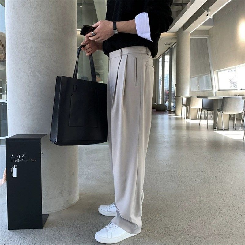 夏季薄款港风垂坠感阔腿直筒西裤男大码 慵懒拖S地裤韩版宽松休闲