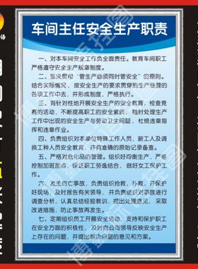 车间主任安全生产职责 安全生产管理制度车间消防工厂标语牌规章