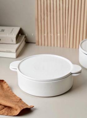 意大利Mdv双耳带盖烤碗24厘米汤杯家用汤碗面碗奶油白色碗和盘子