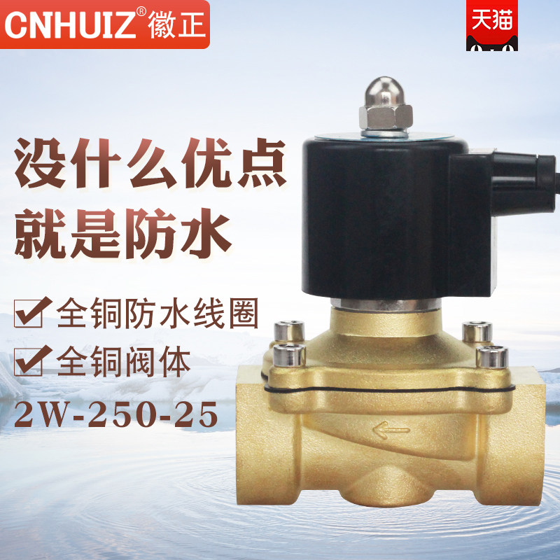 2W-250-25水下电磁阀 DN25跑泉喷泉专用 1寸接口防水阀AC220V常闭