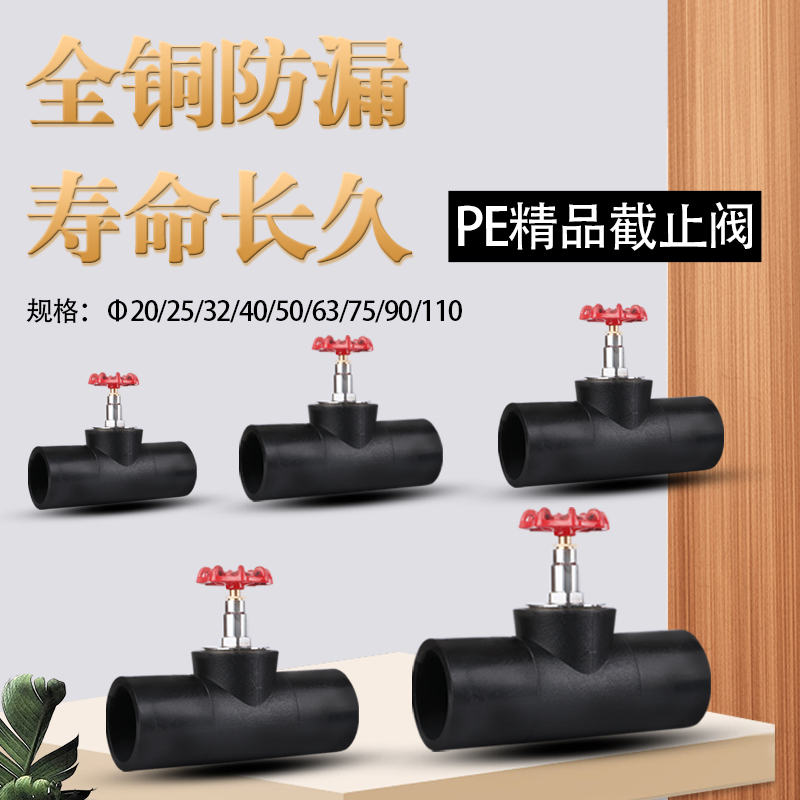 20 25 32PE热熔截止阀4分6分1寸黑色水管阀门40 50 63 75 90 110