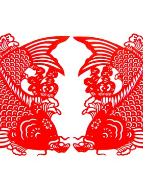 纯手工剪纸福字元宝锦鲤鱼福贴新年春节双面红色宣纸窗花