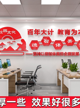 书香小学校园文化墙贴教师办公室B布置装饰走廊楼梯墙面德智体美
