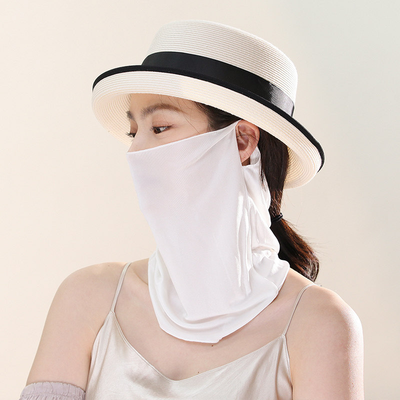 防晒面纱真丝面罩女口罩夏季脖子挂耳脖套脸罩遮全脸围脖护颈面沙