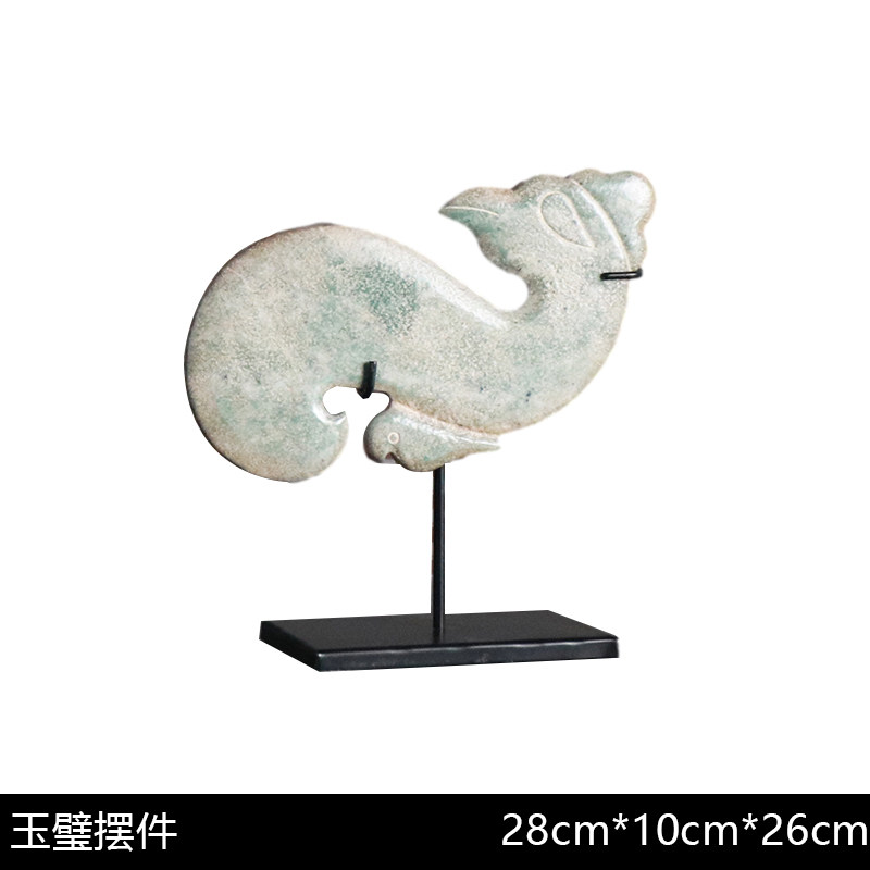 新中式雕刻凤鸟玉璧摆件售楼处博古架书房酒店样V板房软装摆设品