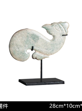 新中式雕刻凤鸟玉璧摆件售楼处博古架书房酒店样V板房软装摆设品