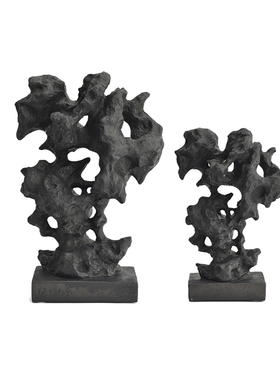 新中式假山摆件黑色仿太湖石装饰品售楼中心样板房间玄.关软装配