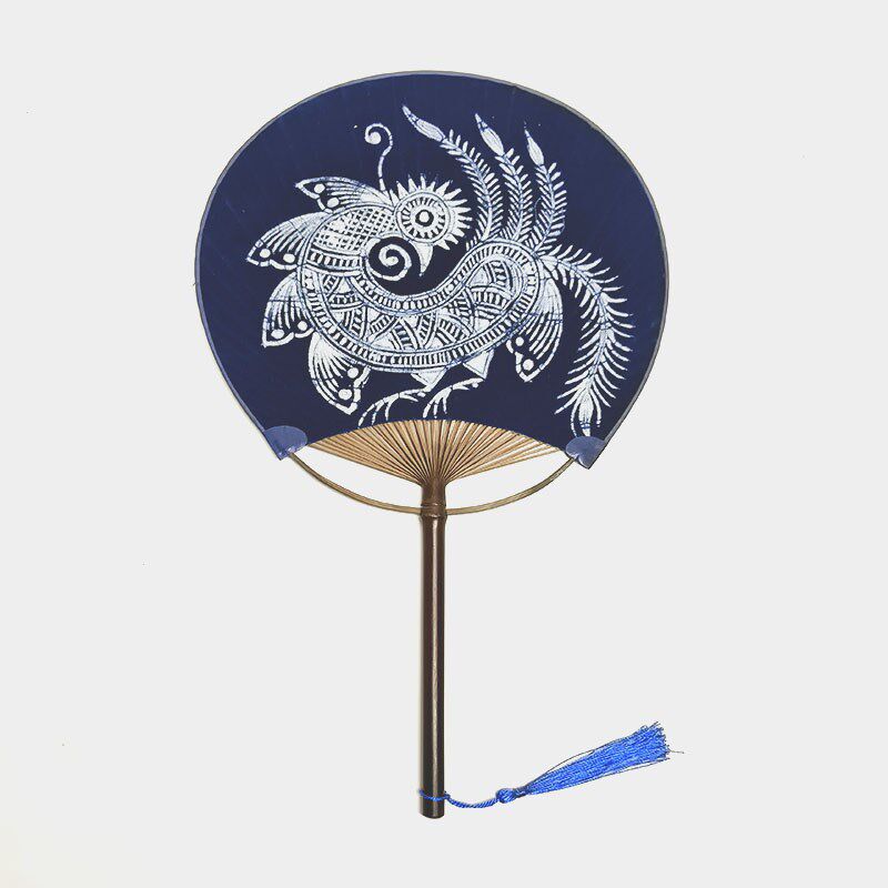 蜡染扎染团扇,w手工画蜡手工扎染扇子