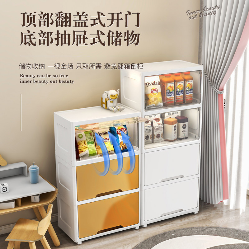 加厚款翻盖收纳柜l抽屉式多层透明被套储物柜子塑料儿童玩具展现