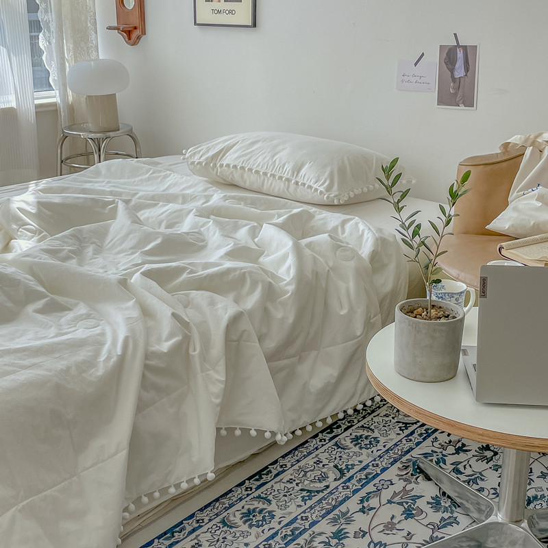 少女心可爱球球全棉q水洗棉纯色夏凉被单双人薄被子夏季空调被