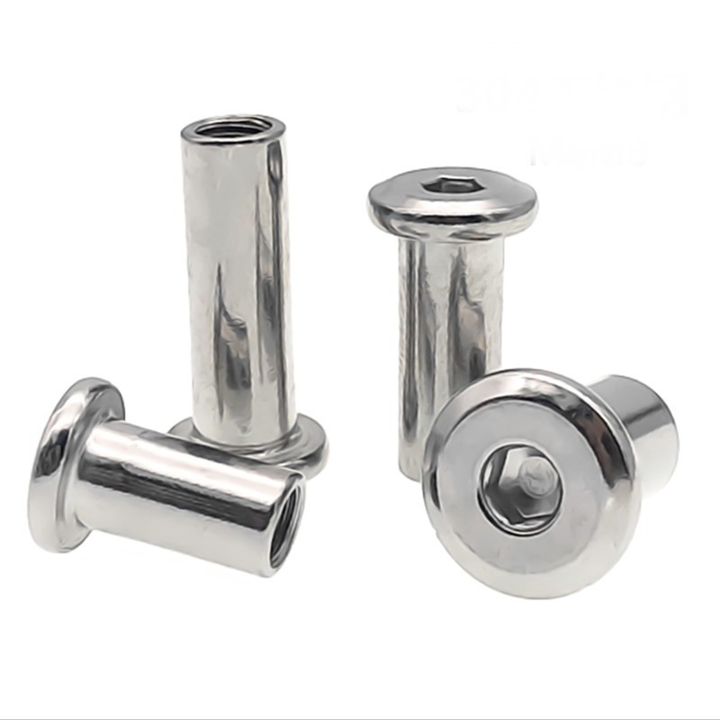 304不锈钢内六角子母钉 夹板倒边螺丝帽家具夹板螺母对锁对敲M6M8