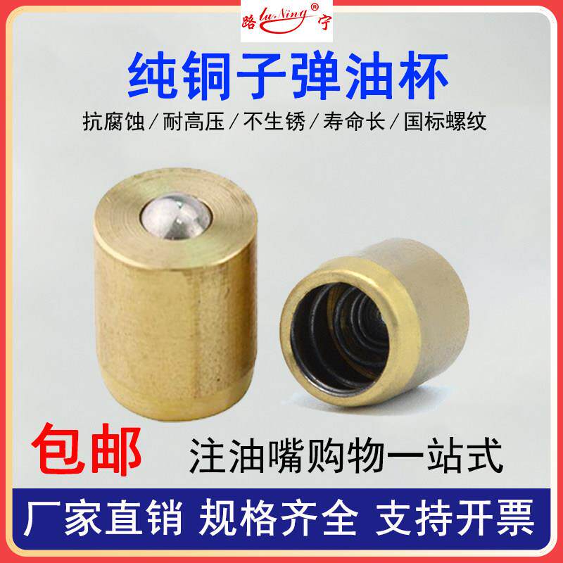 纯铜撢子油杯黄铜油嘴压配式注油杯弹簧压注式孔用奶油咀M6810126