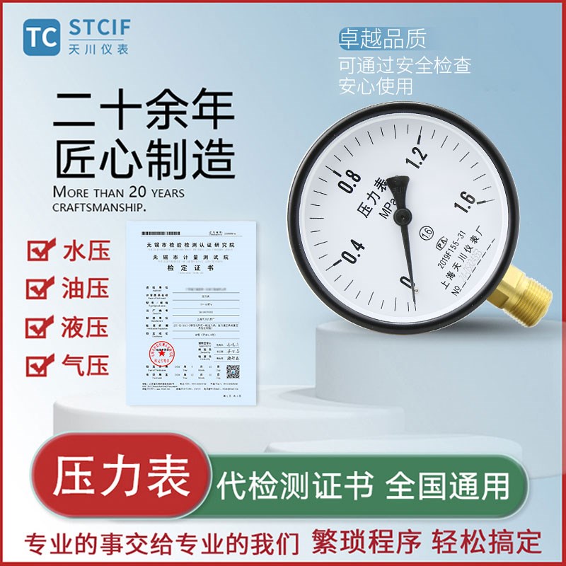 储气罐压力表Y-100Z带检测报告合格证锅炉空压机1.6 代送检第三方