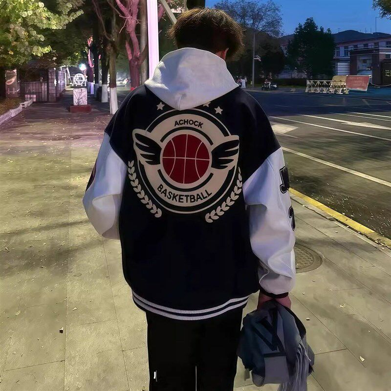 美式高街字母刺绣棒球服外套男女秋冬加绒加厚情侣装夹克上衣潮牌