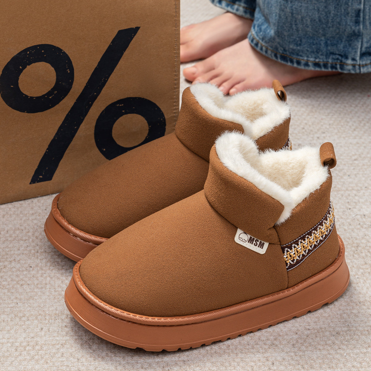 棉拖鞋女冬季包跟外穿2024新款防滑厚底加绒加厚带后跟棉鞋女士冬