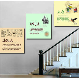 四大发明幼儿园墙面装饰画t中国传统文化墙壁画笔墨纸砚挂画中小