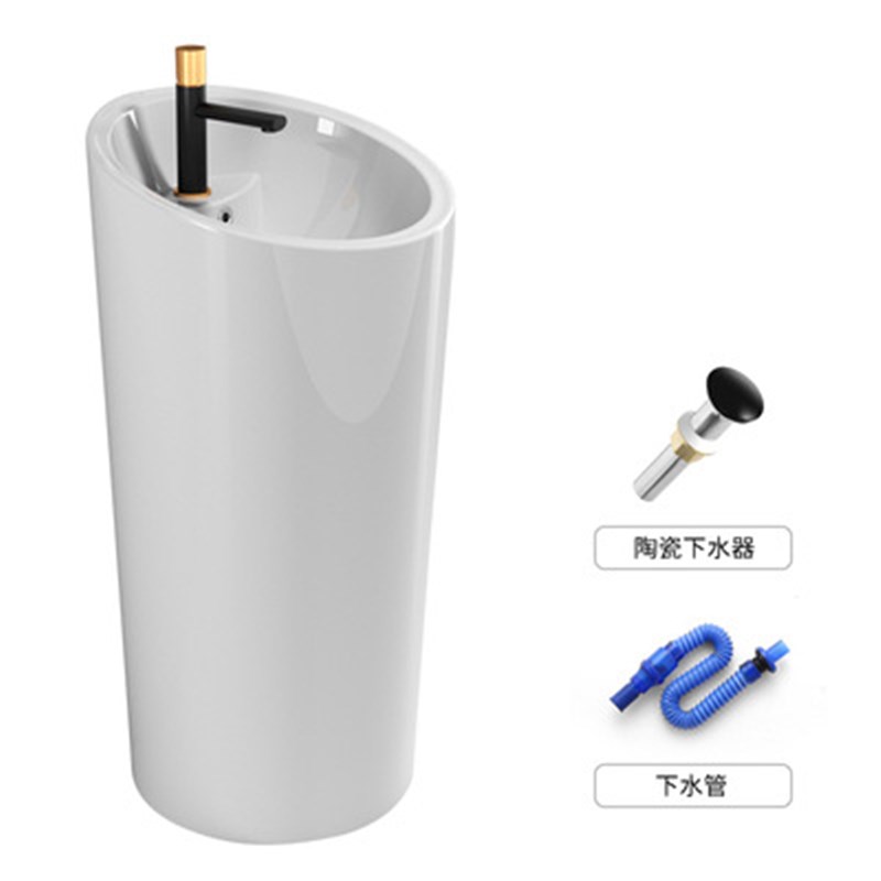 简约陶瓷连体立柱盆卫q生间立式小洗手水池阳台落地式一体脸盘方