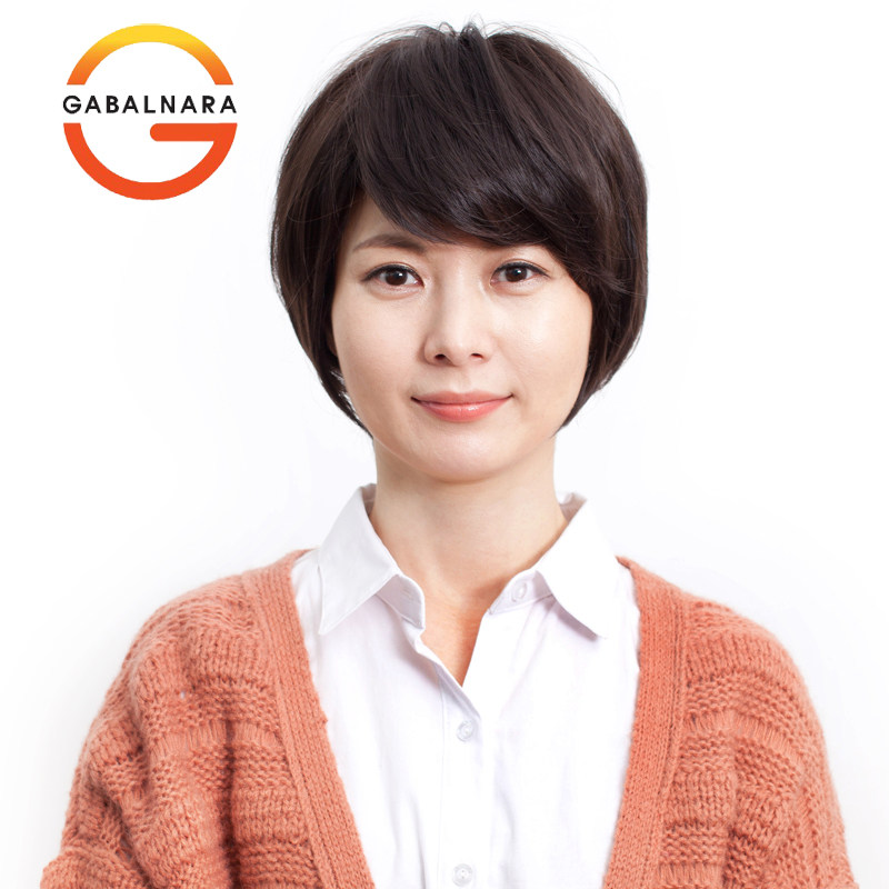 整顶全手织女士真发假发妈妈中老年短发假发斜刘海蓬松短直发