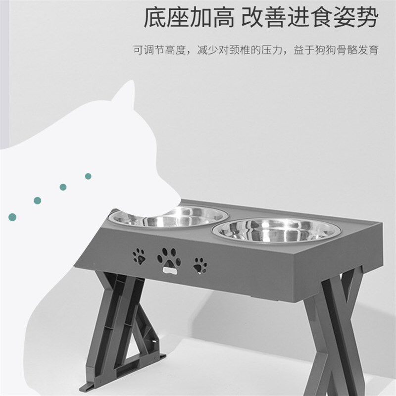 宠物狗碗盆金毛大中o小型犬喂食器食盆不锈钢碗狗盆食具护颈升降