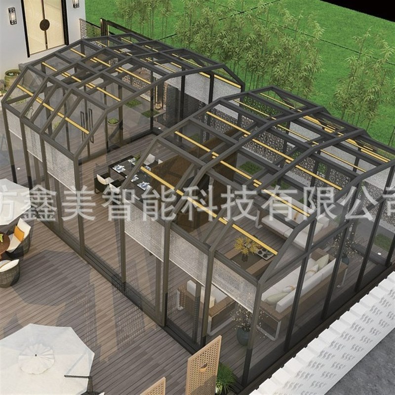 别墅庭院露台用可伸缩p折叠智能移动阳光房电动控制美观加厚材料