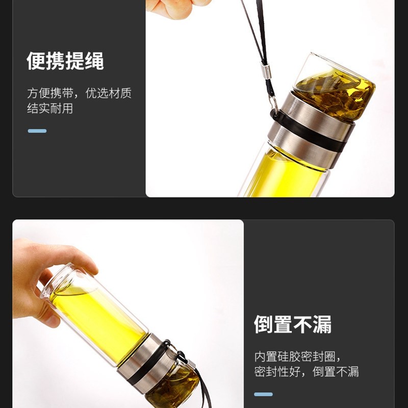 玻璃茶隔茶仓盖分离器男女保温过滤透L明办公双层高硼硅耐热杯