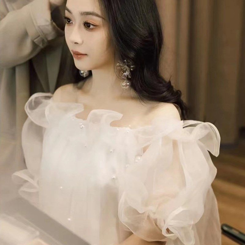 晨袍法式婚纱高级感晚礼服新娘伴娘女连衣裙拍照白色仙气长裙