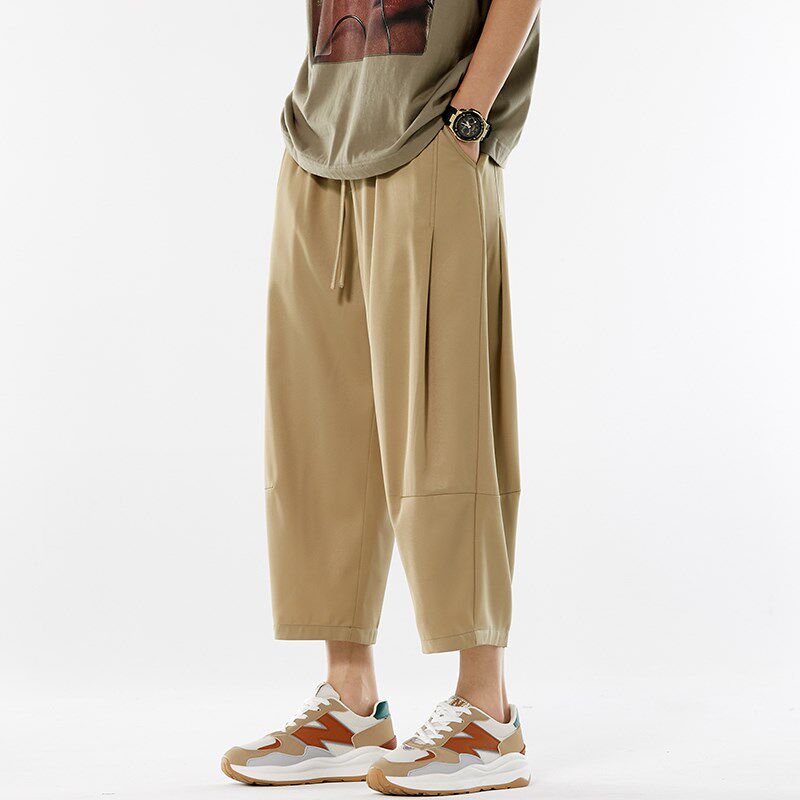 冰丝七分裤男款夏季中国风薄款垂感复古休闲裤直筒宽松大码灯笼裤