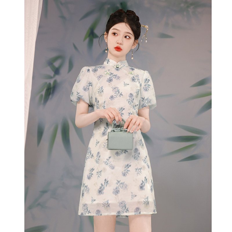 碎花旗袍2025新款夏季年轻款新中式少女改良气质小清新小个子短款