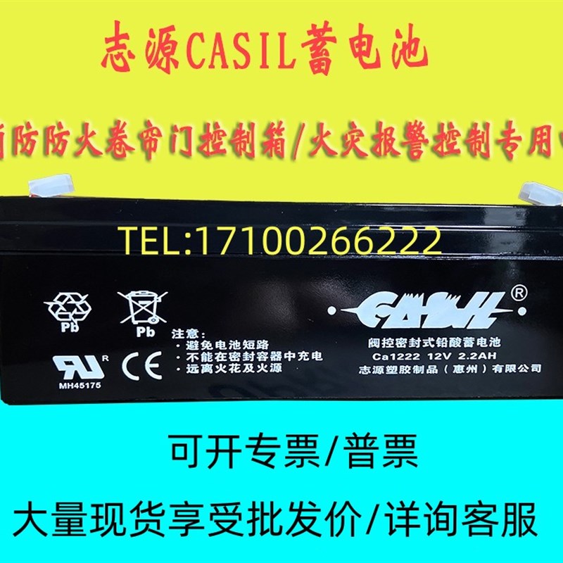志源CASIL蓄电池CA1222 12V2.2AH消防报警防火卷帘门电梯门禁电源