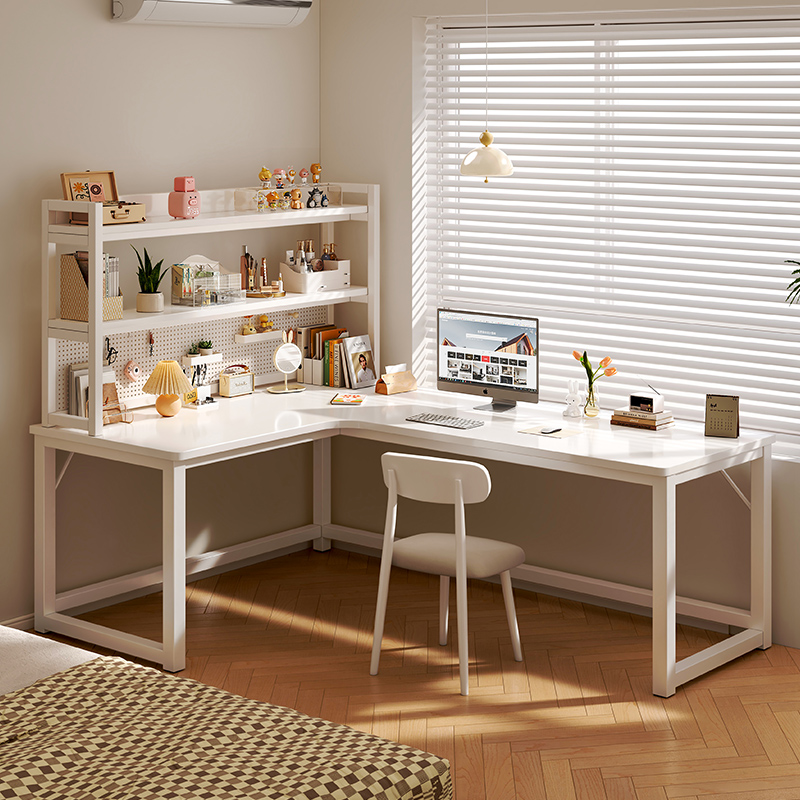 转角书桌L型电脑桌台式家用电竞桌拐角书桌书架一体卧室学习桌子